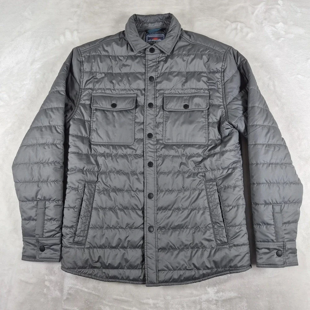 Faherty Atmosphere Full Zip Jacket Men's Small Gray Puffer‎ Snap Button Comfort